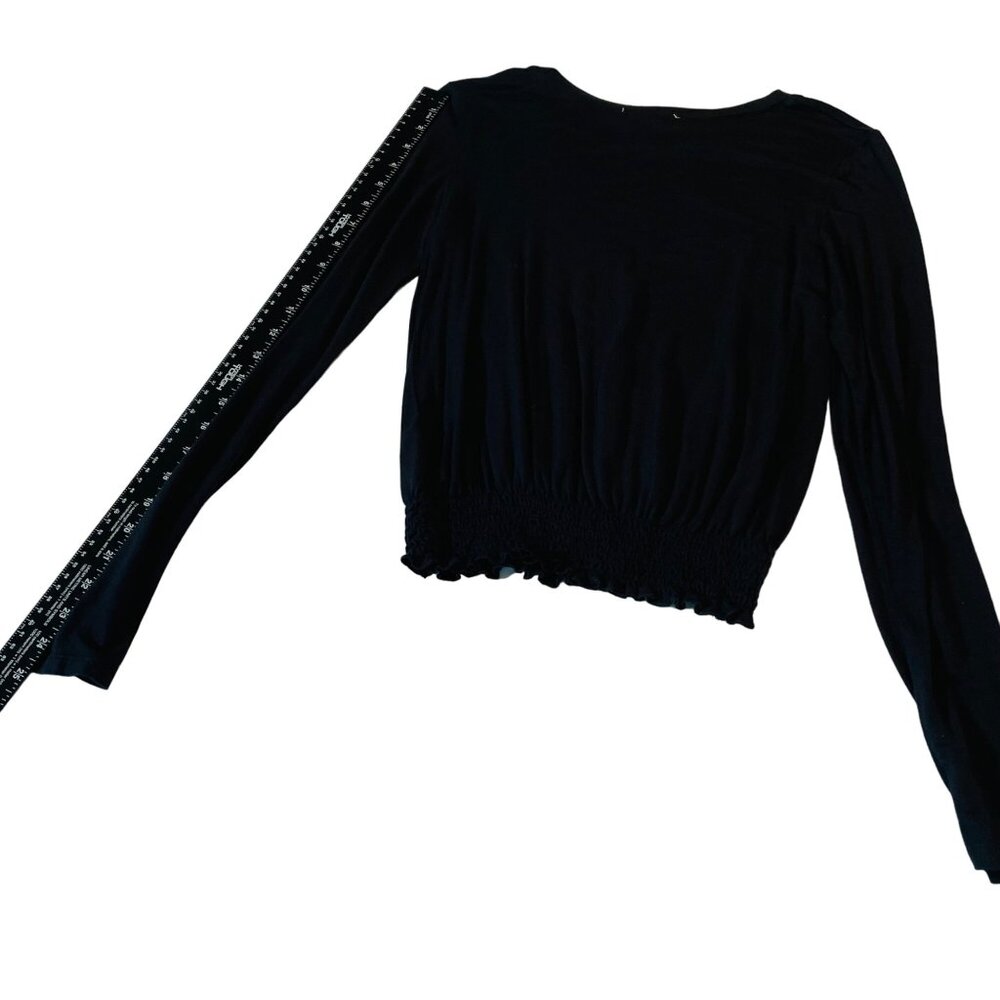 Glitz Black Long Sleeve Top Girls Large L 39% Rayon 5% Spandex Shirred Hem - Picture 6 of 8